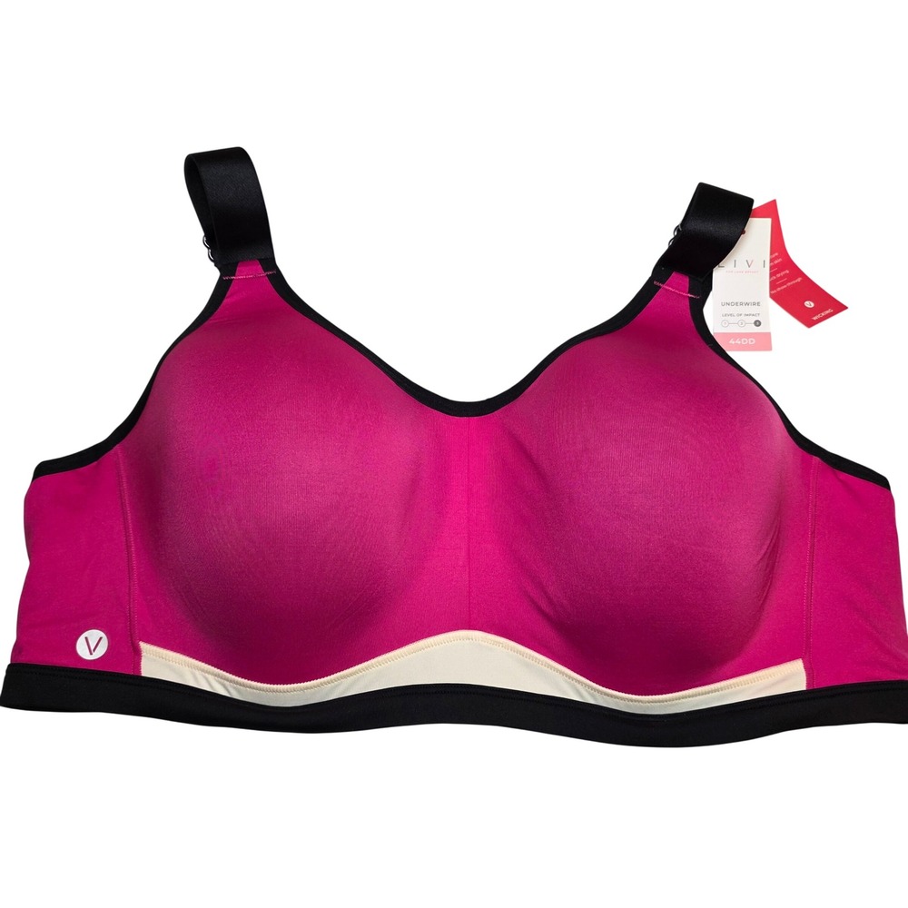 LIVI Lane Bryant‎ 44DD Hot Pink Black Underwire Sports Bra High Impact NWT